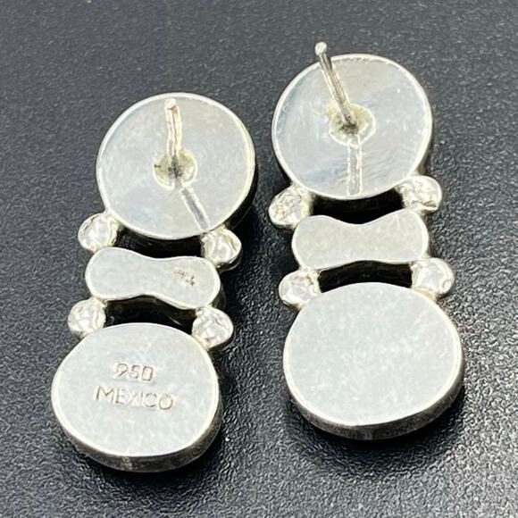 Vintage 950 Mexican Sterling Silver Red Coral Drop Post Earrings Taxco Style - Picture 7 of 11